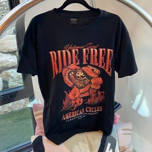 Black American cycles shirt with orange logo